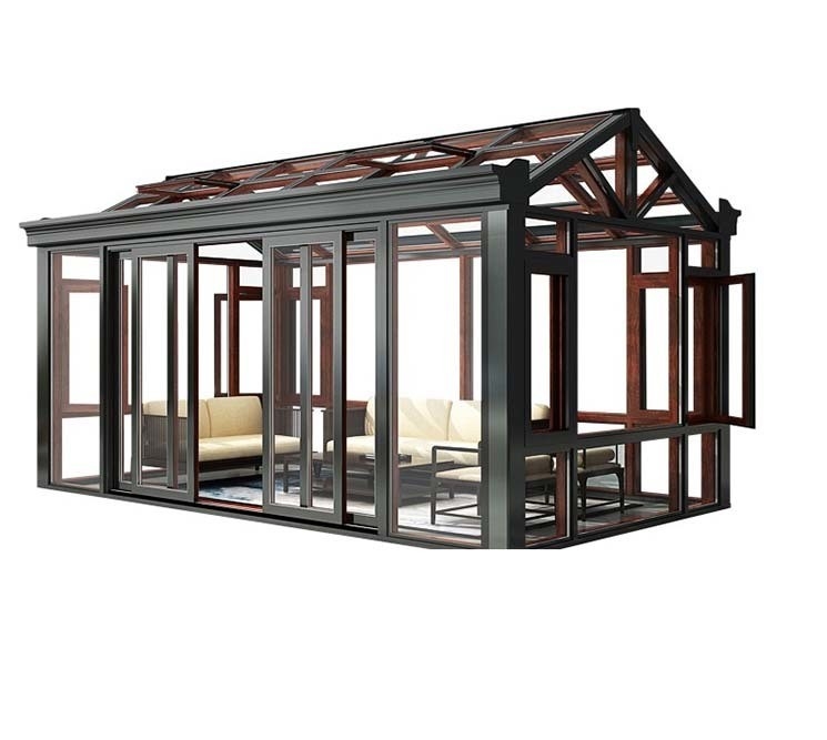 Tempered Glass Roof Winter Tuin Zonnekamer Met Schuifbare Dubbele Deur En Aluminium Frame