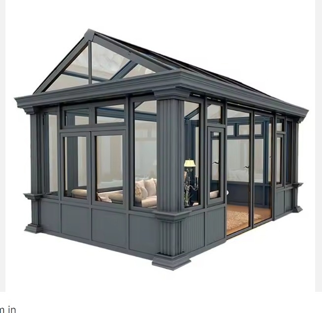 Persoonlijke grootte Kleine 4 seizoenen glazen kamer Wintertuin Huis Aluminium zonnekamer in grijs